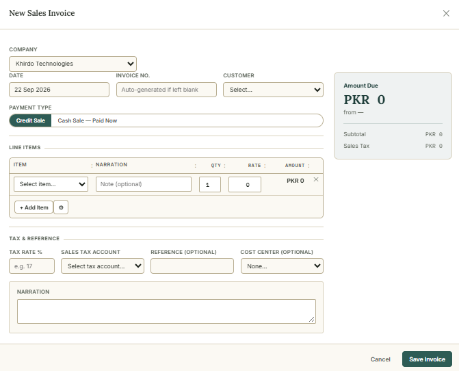 New Sales Invoice